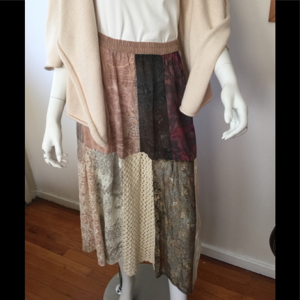 Donna Jessica vintage boho patchwork skirt w/lace